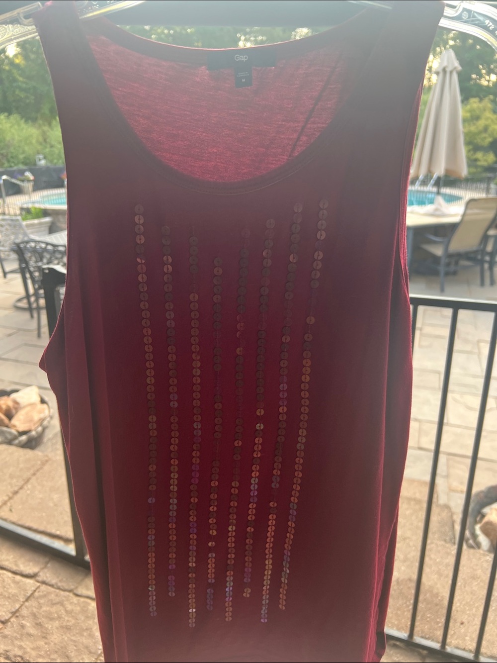 GAP Women’s Burgundy Sequin Stripe Tank Top